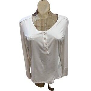 ExOfficio Women’s M Ivory White Long Sleeve Henley Performance Hiking Travel